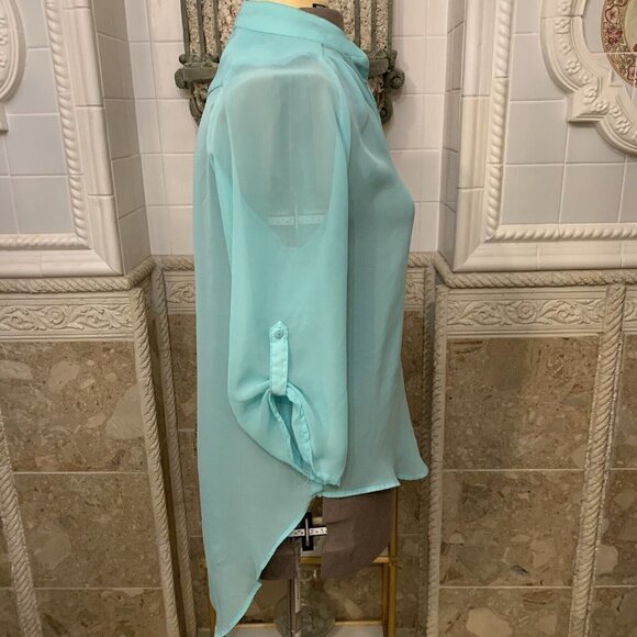 Penelope. Sz Large. Sheer Chiffon 3/4 Sleeve Pullover/Placket. Asymetric. B73 - Picture 3 of 6